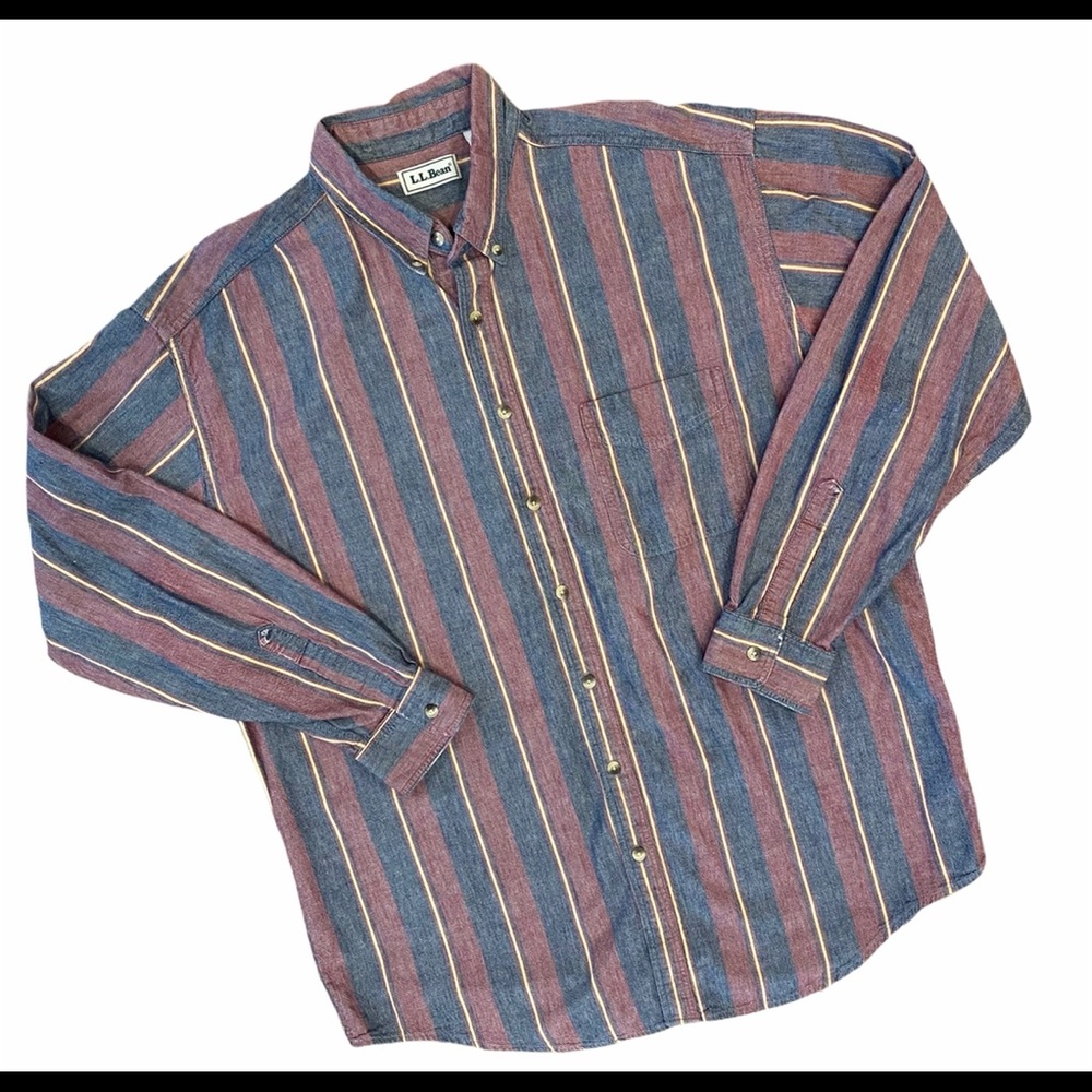 LL Bean Button Down Blue/Red Striped Shirt XL-Tall